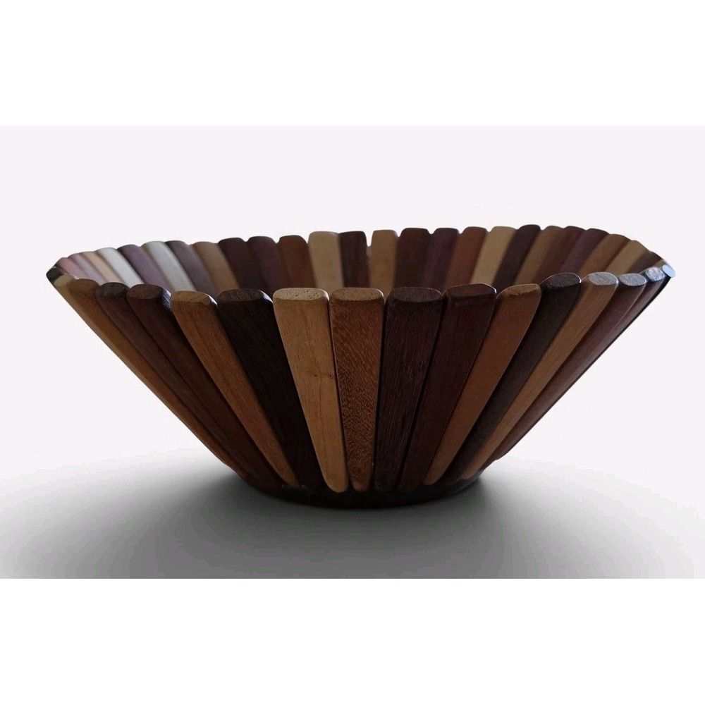 VTG MCM Flexible Multi Wood Slatted Fruit Bowl Basket Accordion Segmented SZ M